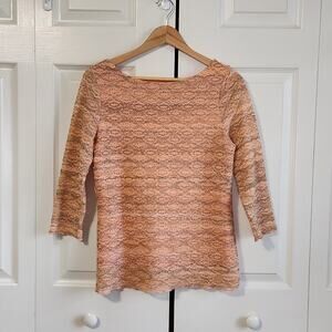 JH Collectibles Women's Coral Top Size Med Textured Sheer Sleeves Colorful